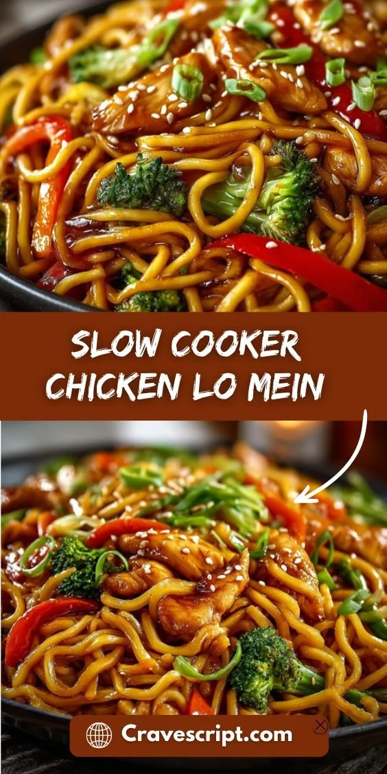 Delicious Crockpot Chicken Lo Mein served in a bowl with vegetables