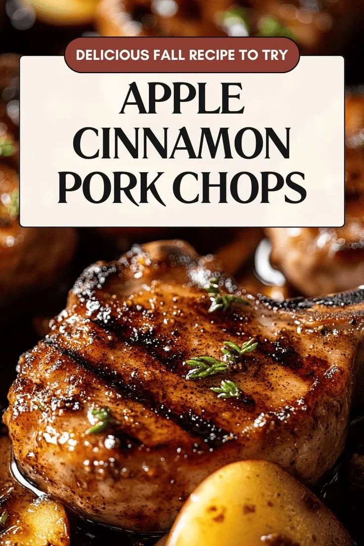 Delicious apple cinnamon pork chops served with autumn vegetables