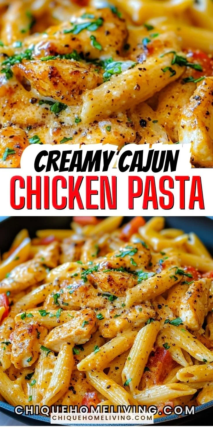 Delicious creamy Cajun chicken pasta served in a bowl with herbs.