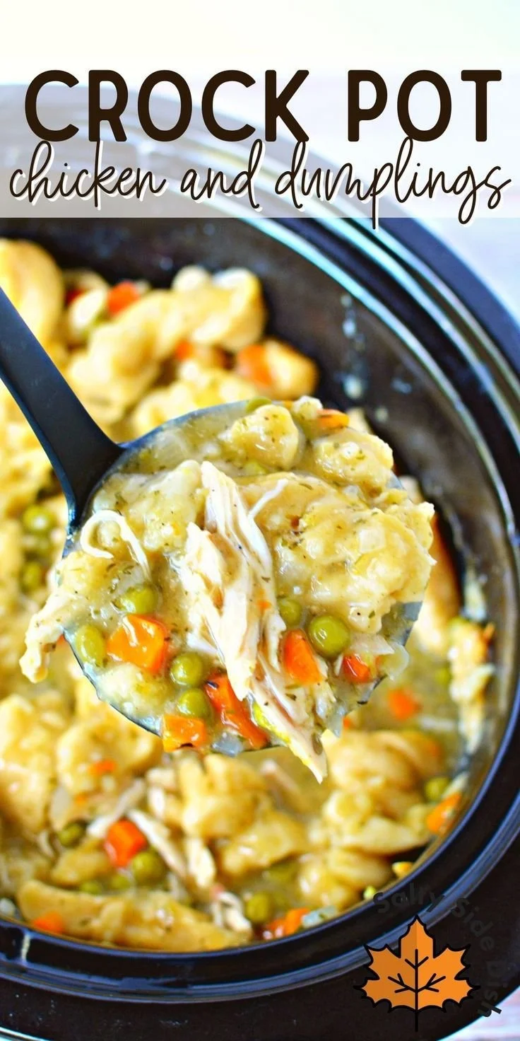 Delicious easy crockpot chicken and dumplings served in a bowl