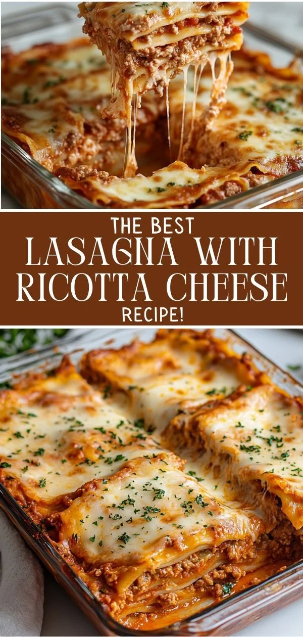 Easy homemade lasagna with ricotta cheese baked to golden perfection