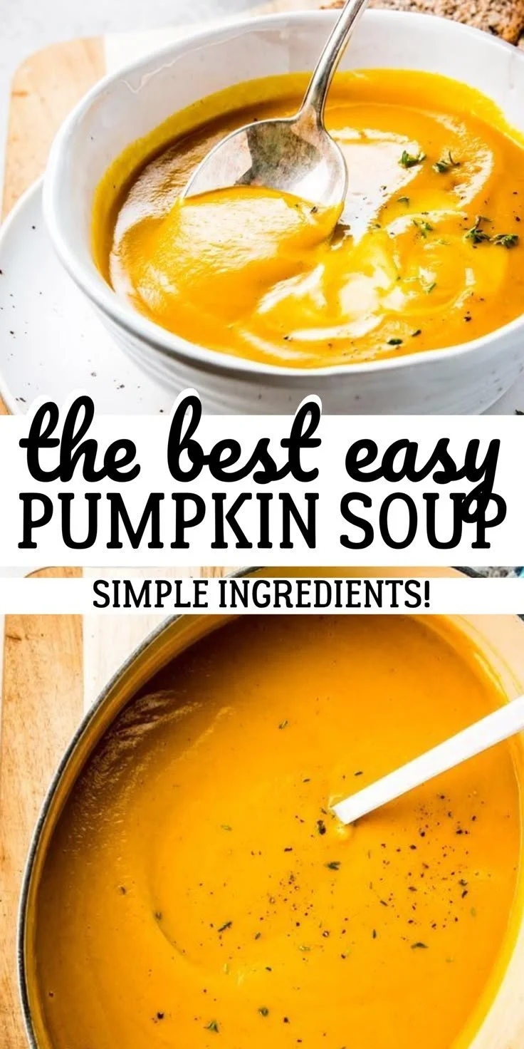 Bowl of easy pumpkin soup garnished with herbs and spices