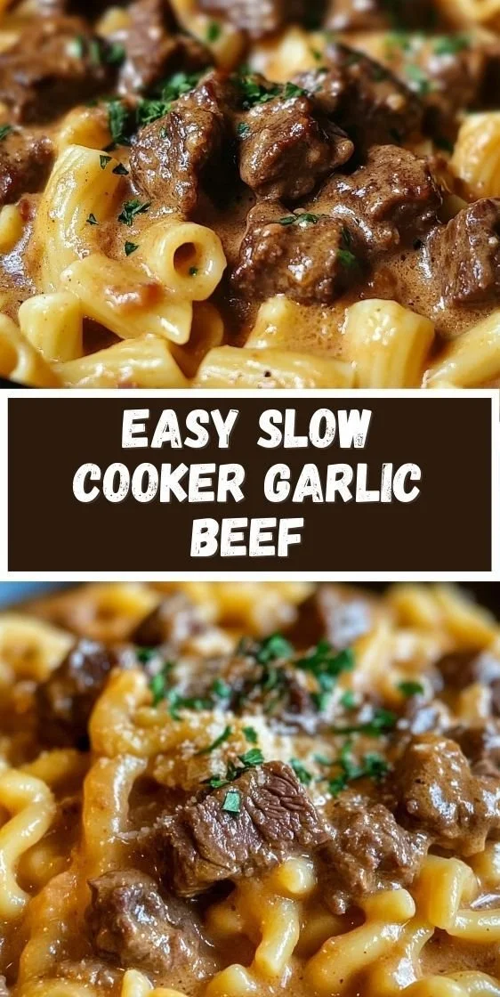 Easy slow cooker garlic beef pasta dish for busy weeknights