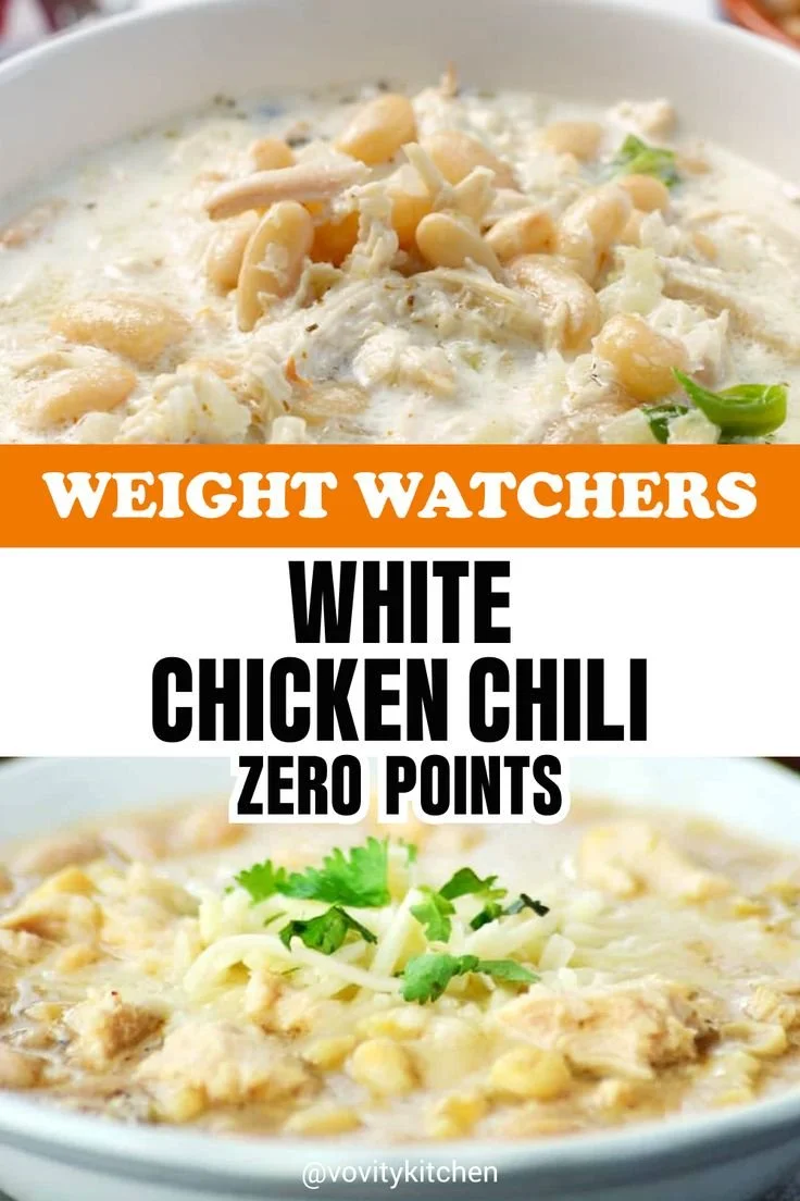 Bowl of easy white chicken chili with fresh toppings and herbs.