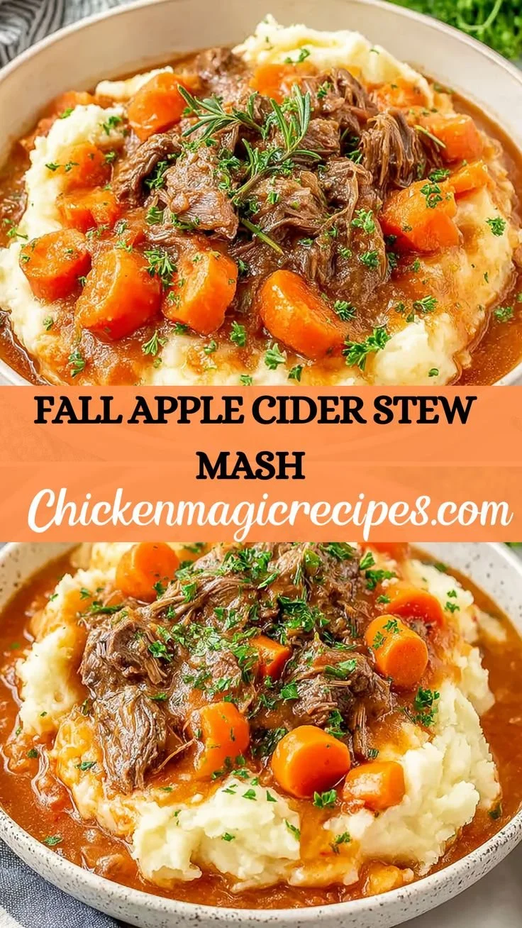 Delicious apple cider stew mash with fall ingredients, perfect for autumn.