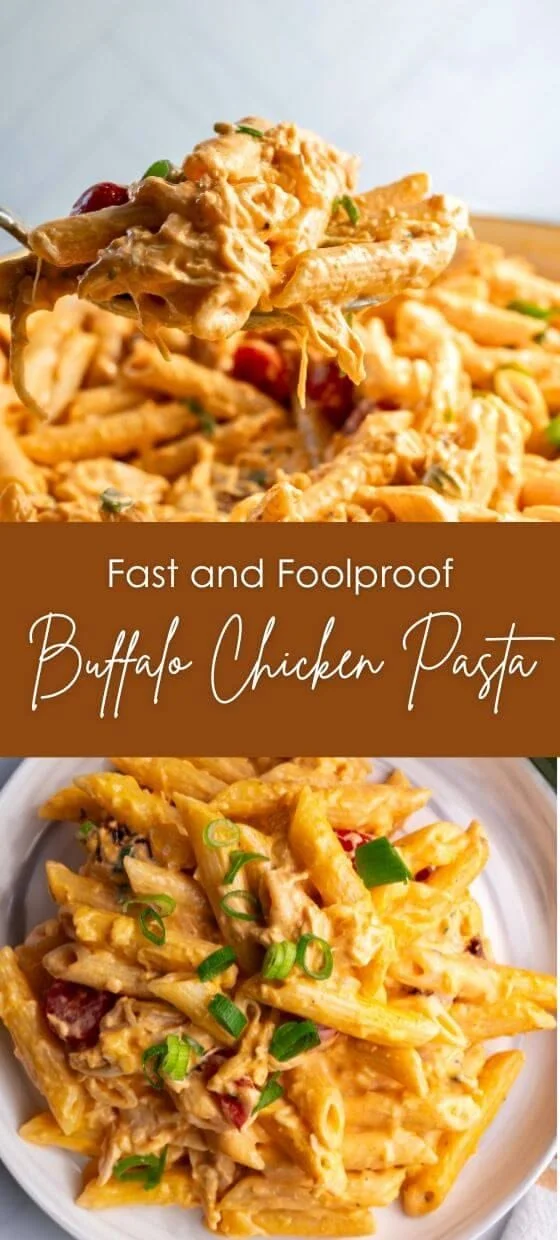 Delicious buffalo chicken pasta with minimal cleanup, perfect for quick meals.