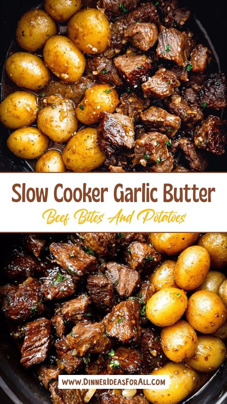Delicious Garlic Butter Beef Bites served with golden potatoes on a plate