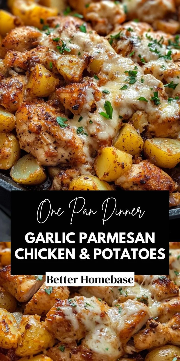 Garlic Parmesan Chicken served with roasted potatoes on a plate