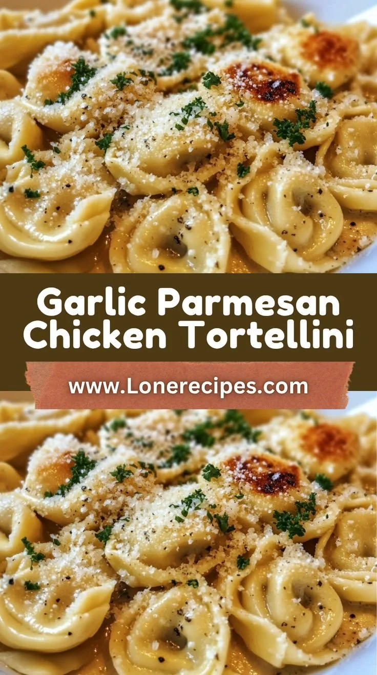 Delicious serving of Garlic Parmesan Chicken Tortellini topped with herbs.