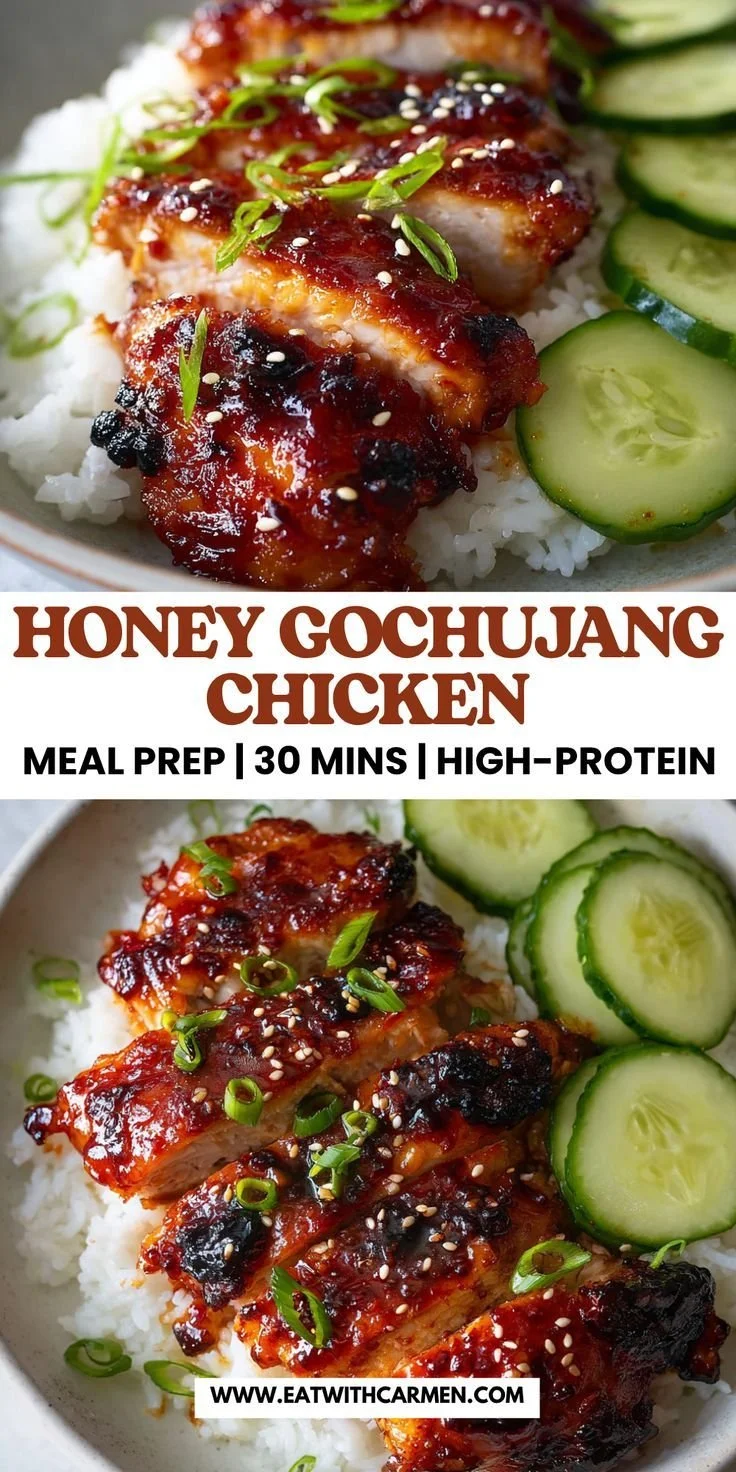 High-Protein Honey Gochujang Chicken plate ready for meal prepping