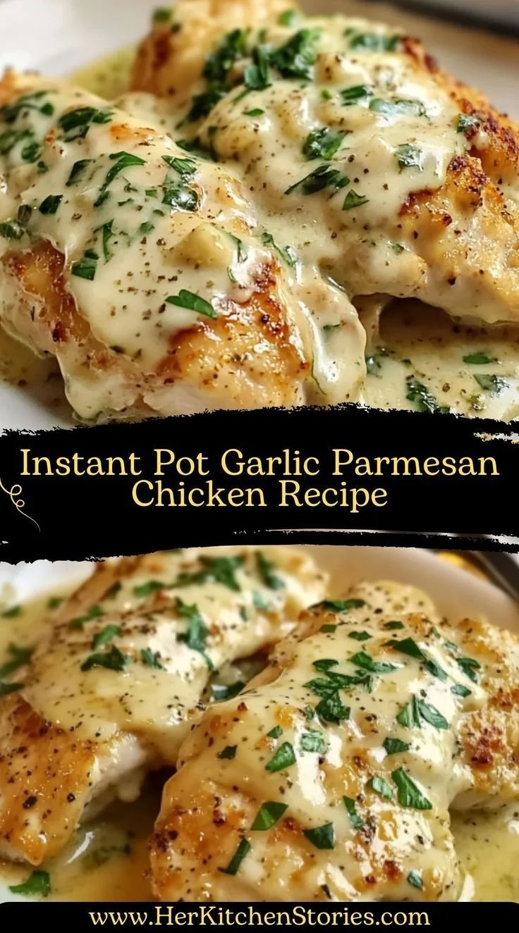 Creamy Instant Pot Garlic Parmesan Chicken dish ready to serve