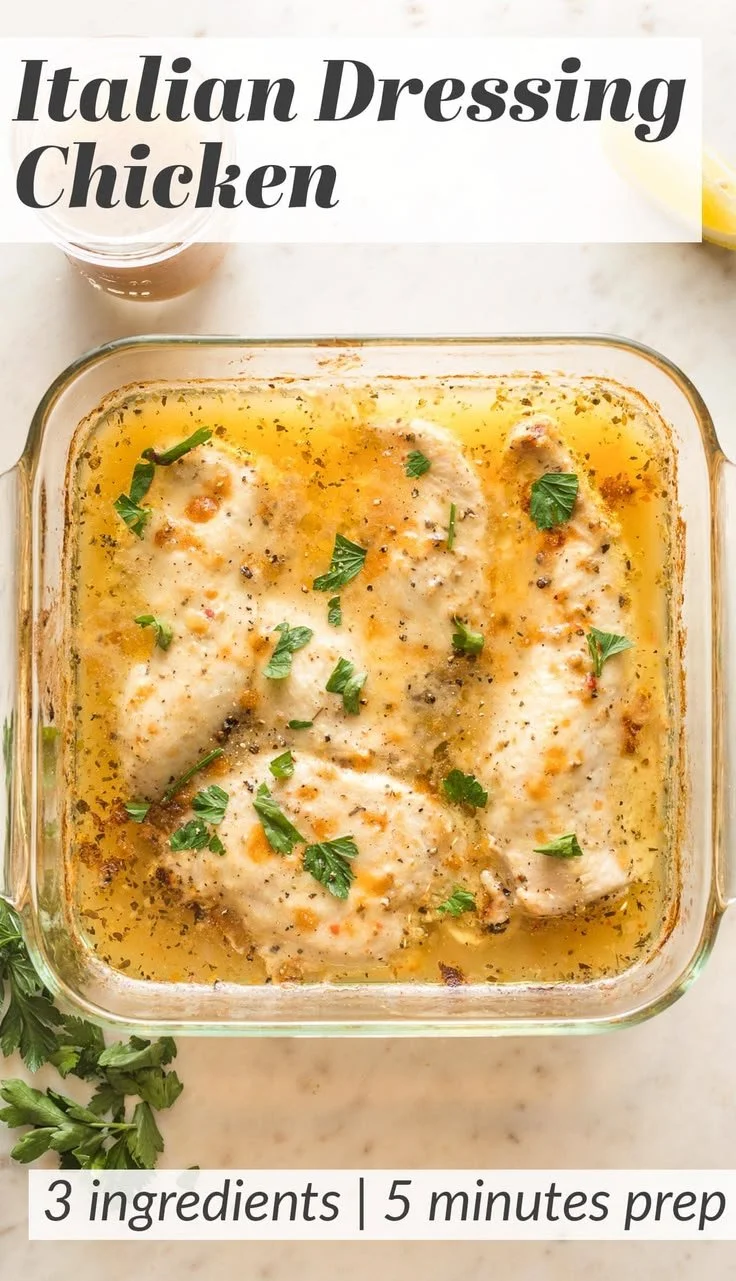 Italian Dressing Chicken garnished with herbs and served on a plate