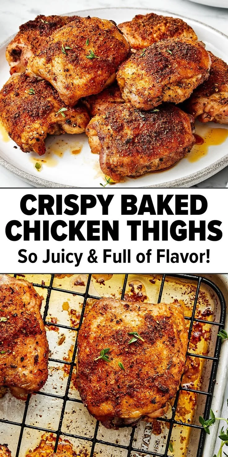 Juicy and tender baked chicken thighs served with vegetables