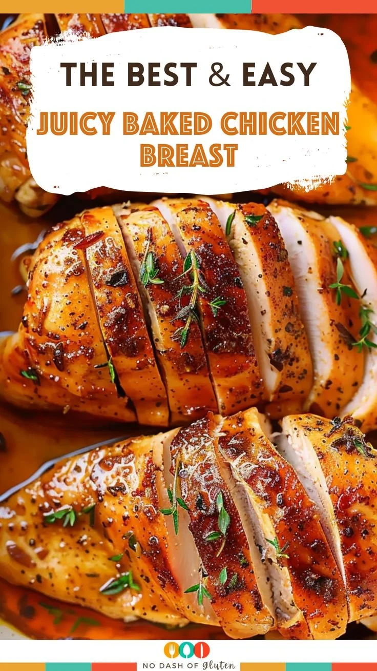 Juicy baked chicken breast garnished with herbs on a plate
