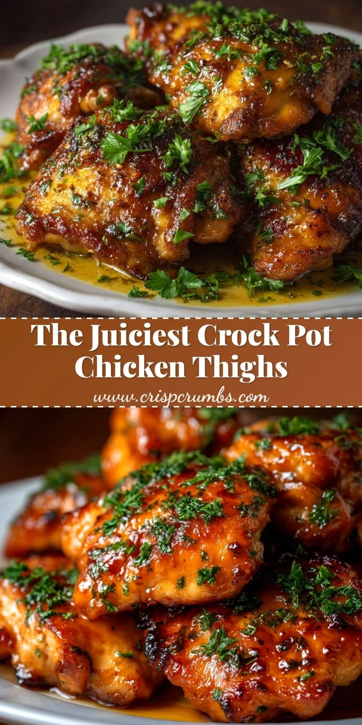 Juicy and tender slow cooker chicken thighs served on a plate