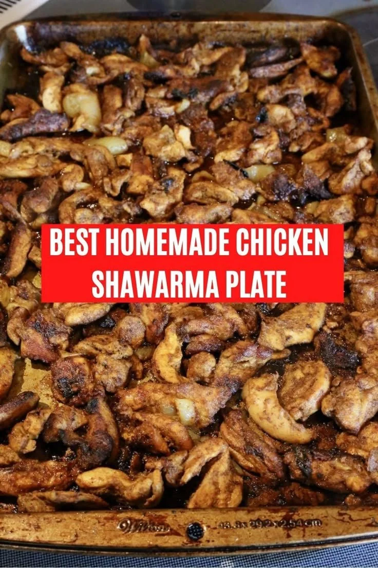 Healthy Lebanese chicken shawarma plate roasted on a sheet pan