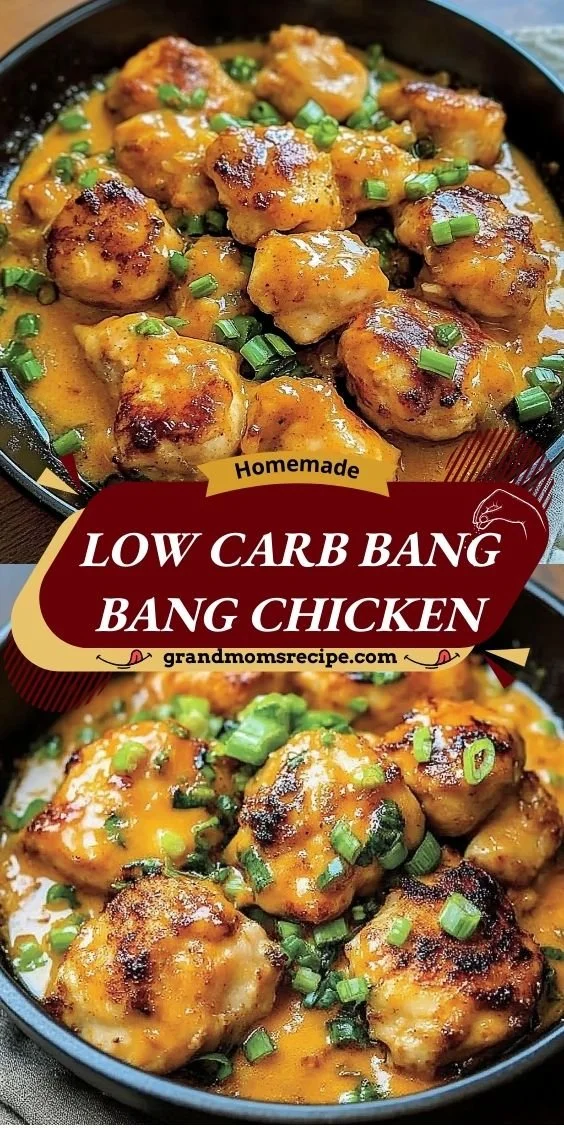 Delicious low carb Bang Bang Chicken dish garnished and ready to serve.