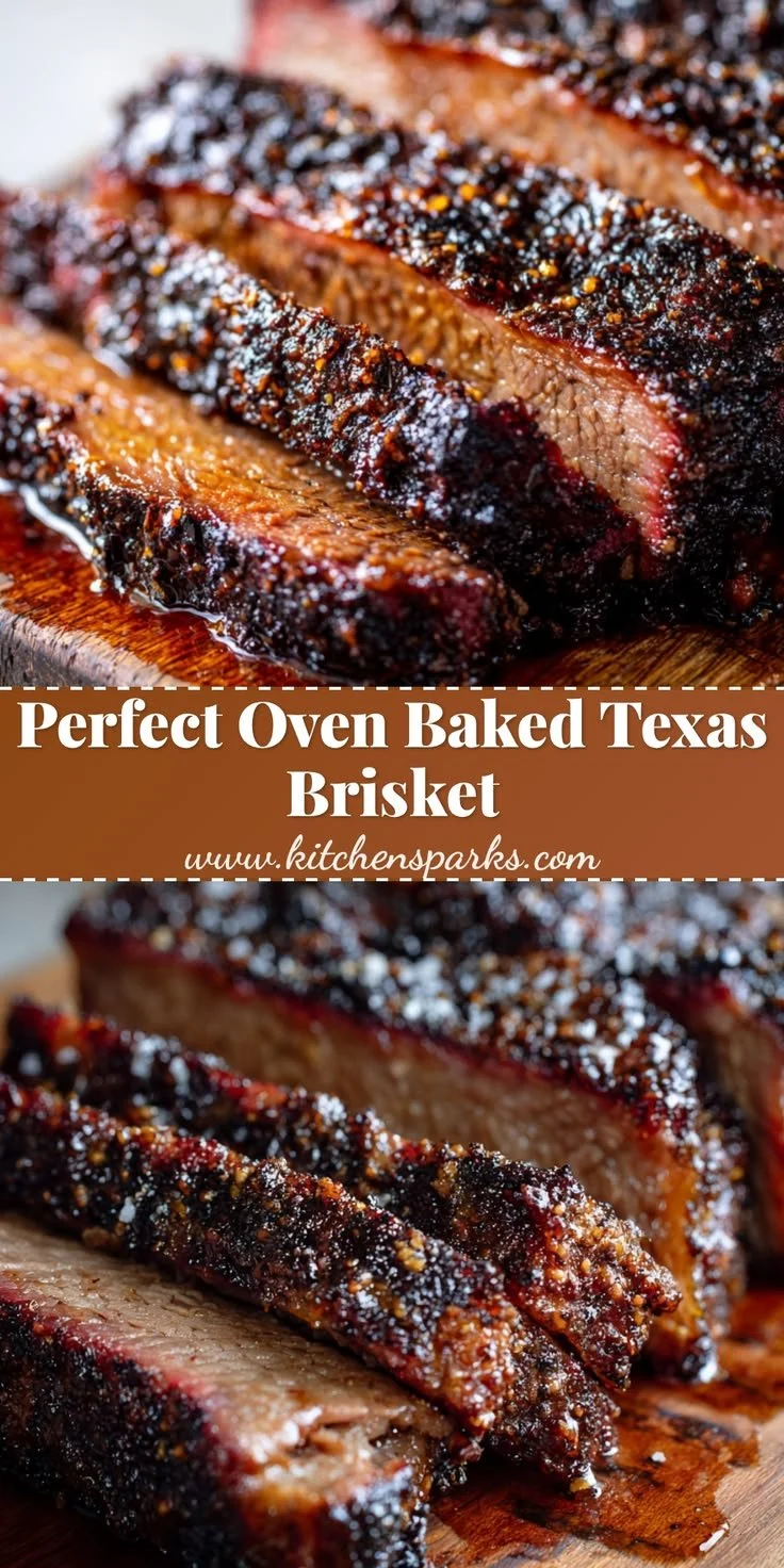 Melt-in-your-mouth oven baked Texas beef brisket ready to serve