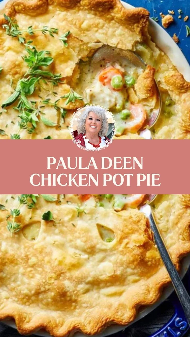 Paula Deen's savory chicken pot pie recipe with flaky crust and creamy filling