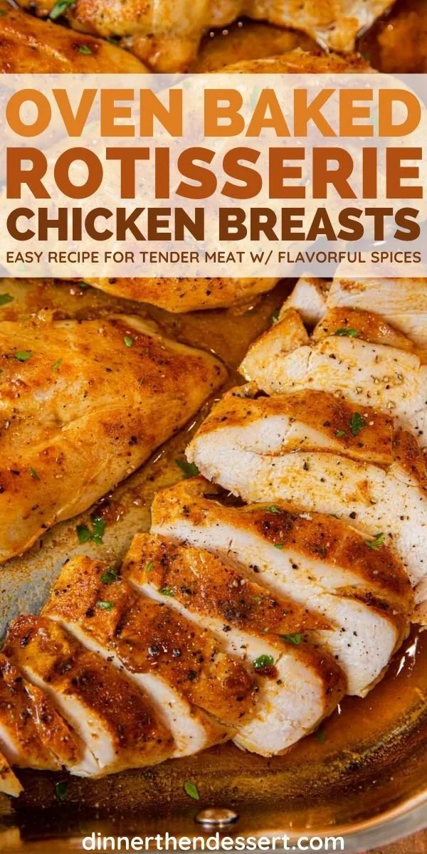 Delicious rotisserie chicken breasts ready to serve with herbs and spices.