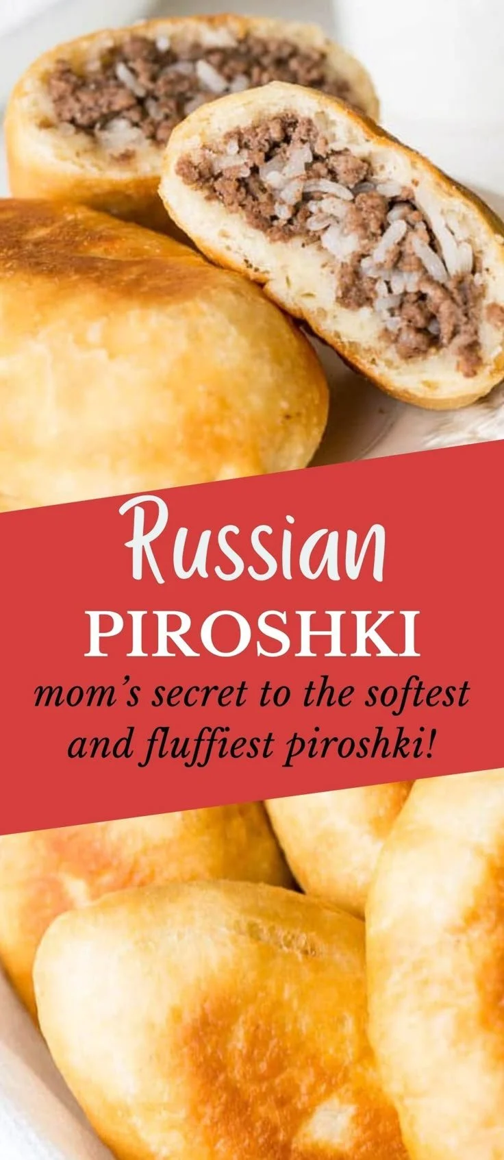 Homemade Russian Piroshki meat hand pies on a wooden plate
