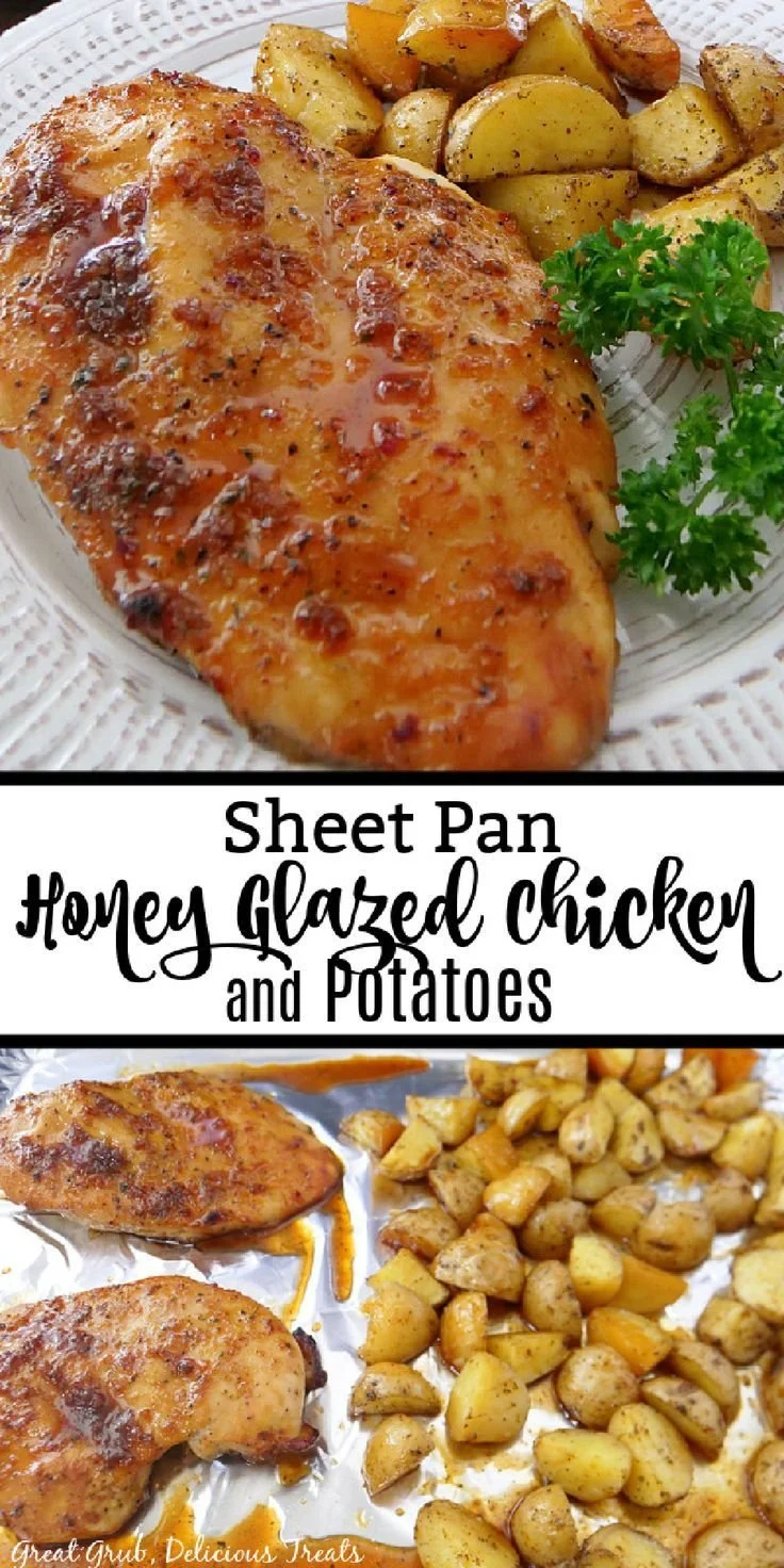 Sheet Pan Chicken and Potatoes ready for serving, colorful and appetizing.