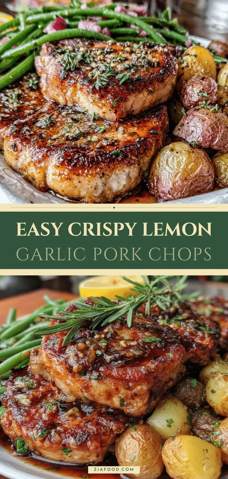 Sheet pan lemon garlic pork chops ready to serve for a family dinner