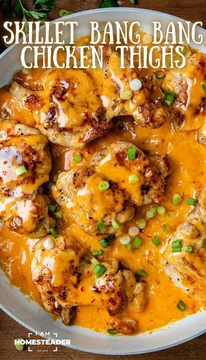 Delicious Skillet Bang Bang Chicken Thighs served on a plate