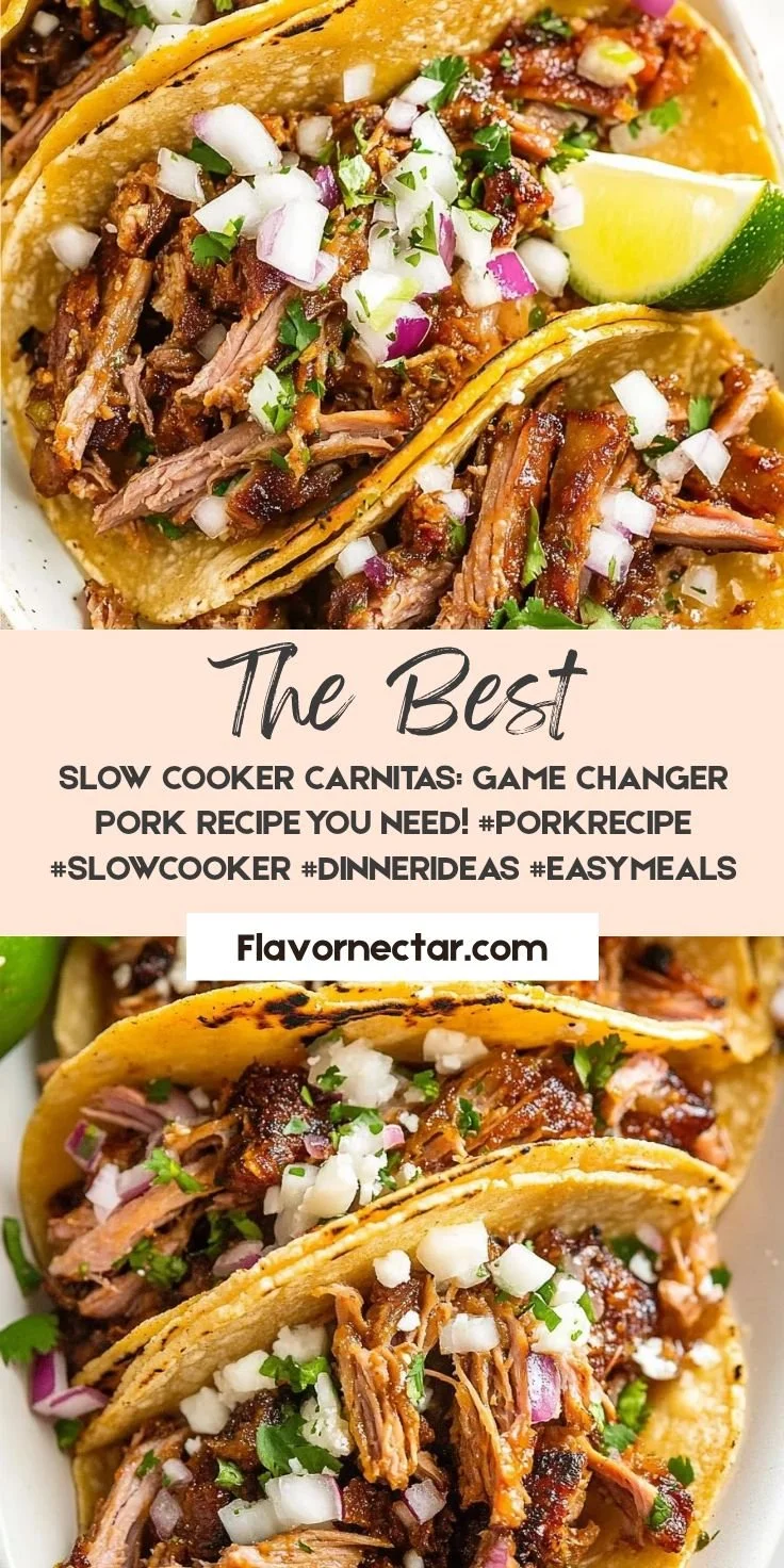 Slow Cooker Carnitas dish with tender pork in a flavorful sauce