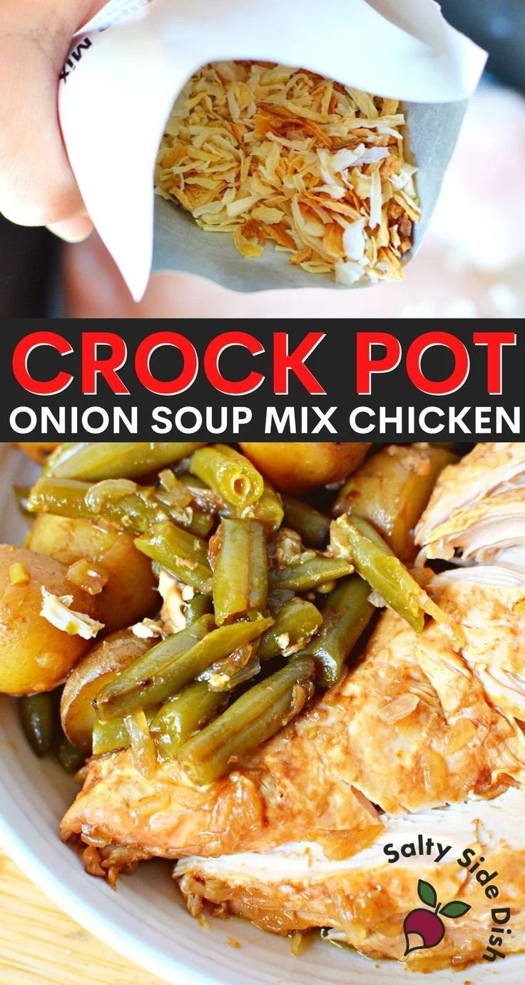 Slow Cooker Lipton Chicken recipe with tender chicken and flavorful seasoning.