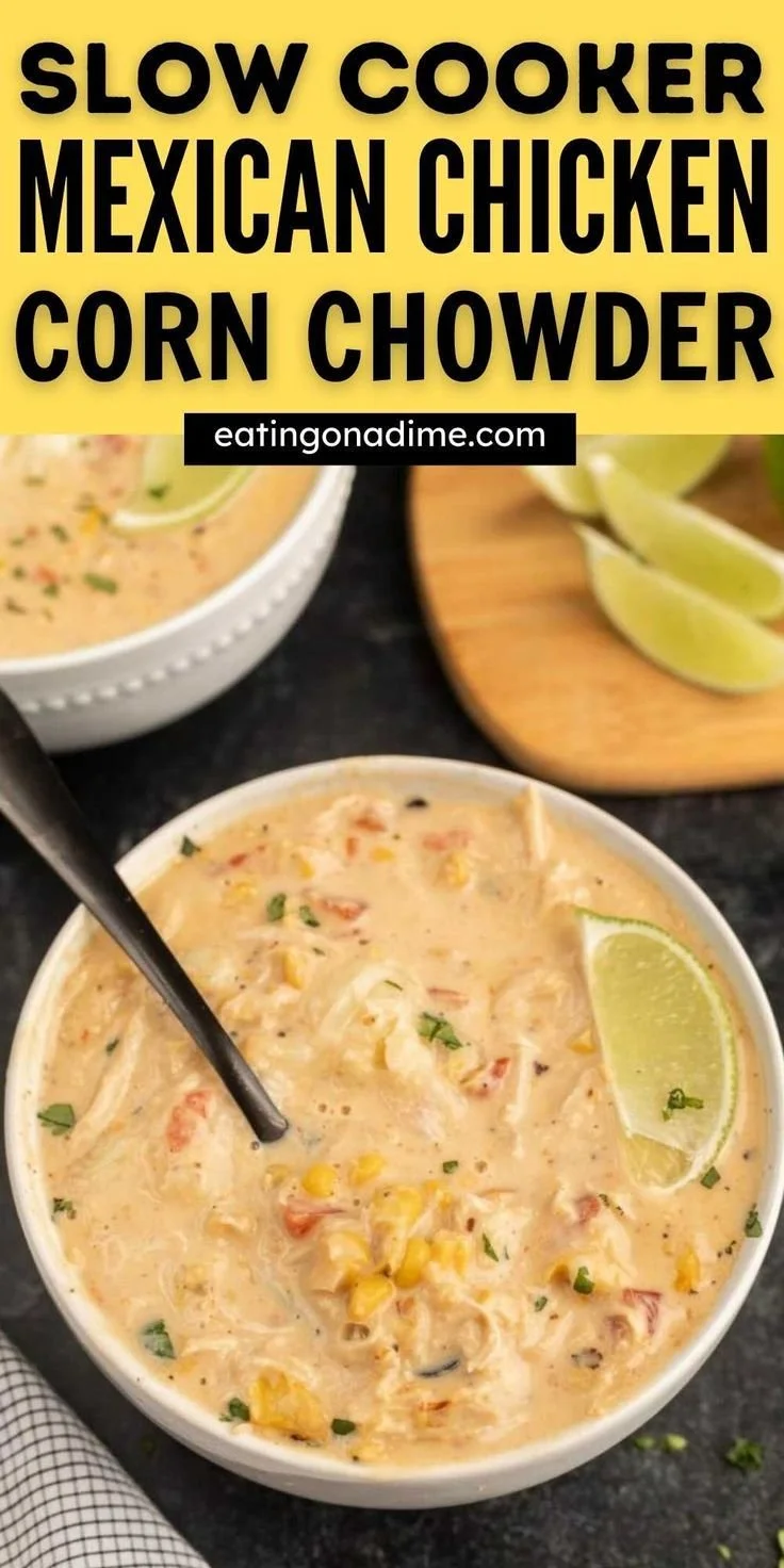 Bowl of Slow Cooker Mexican Chicken Corn Chowder Soup garnished with cilantro
