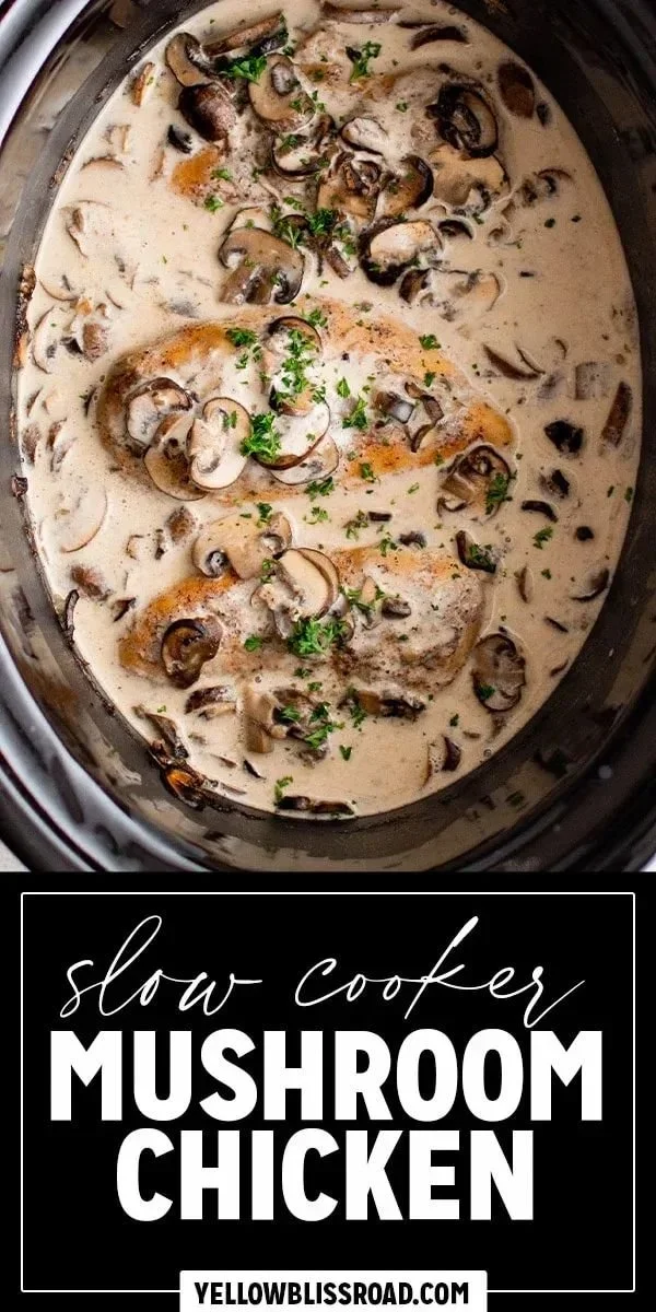 Delicious serving of slow cooker mushroom chicken on a plate