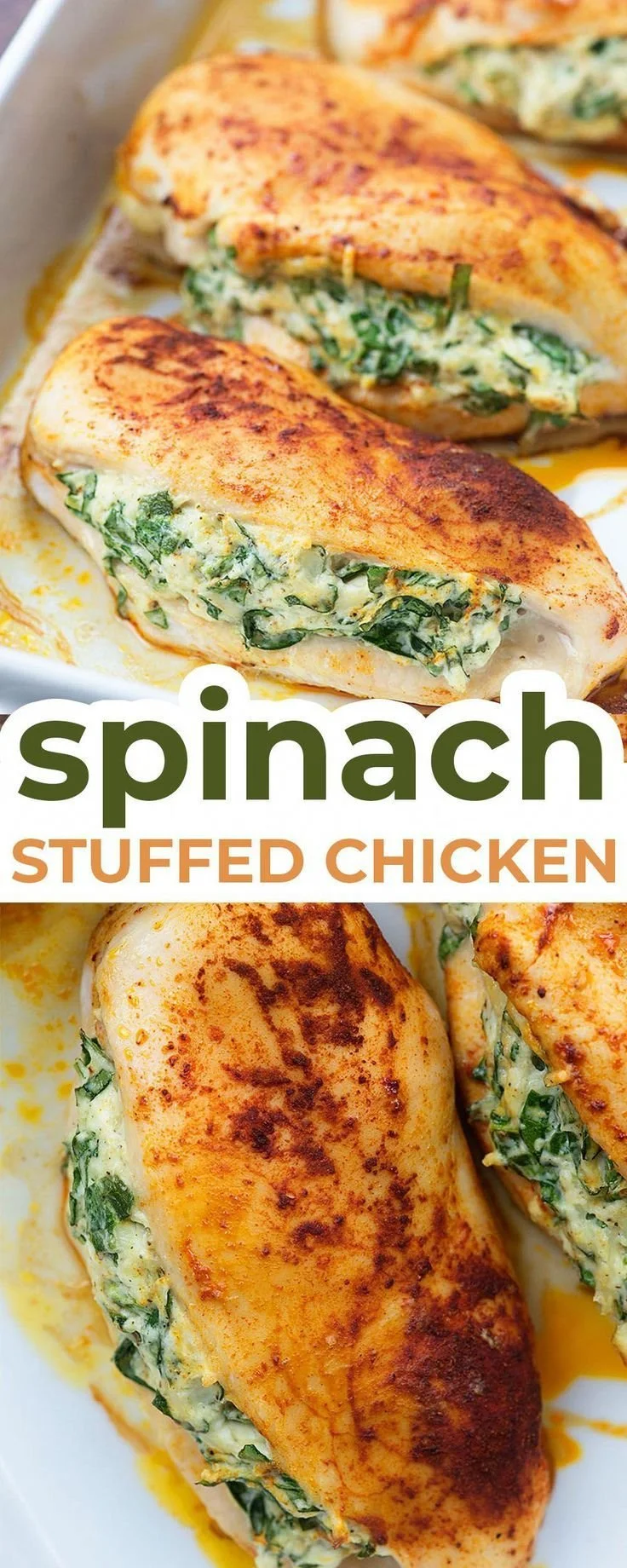 Delicious spinach stuffed chicken breasts garnished with herbs