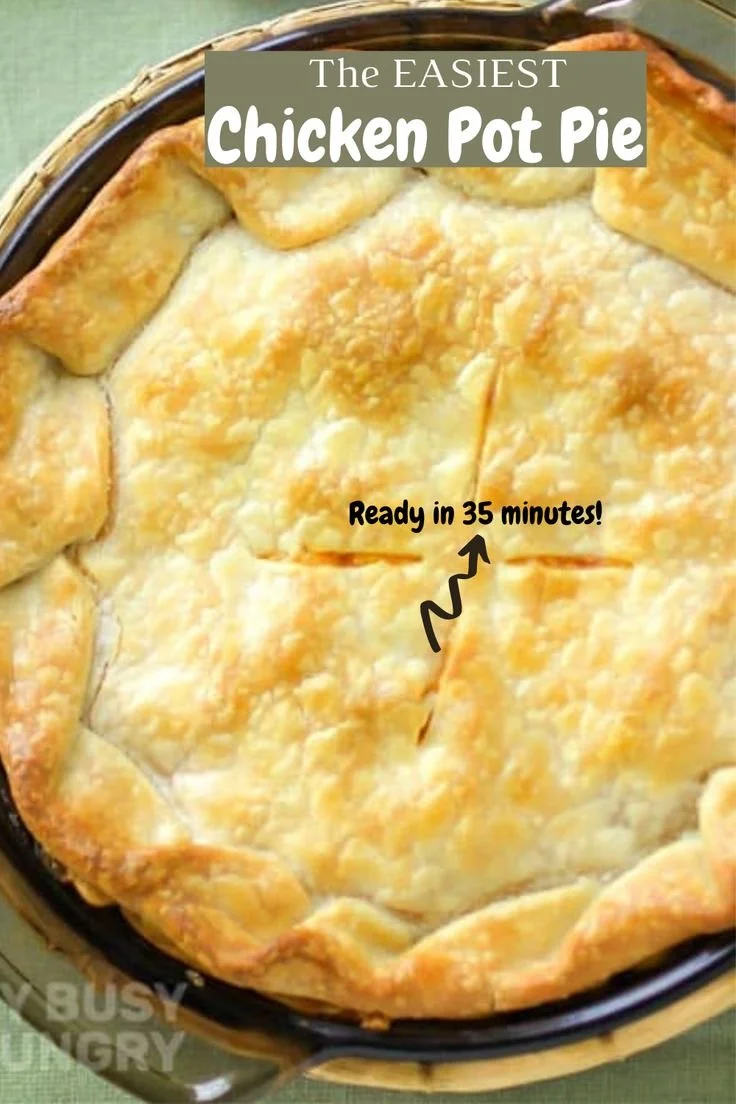 Super easy chicken pot pie with flaky crust and savory filling