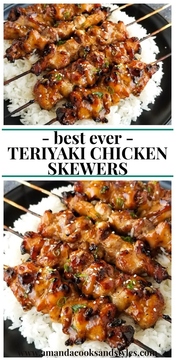 Grilled teriyaki chicken skewers with colorful vegetables