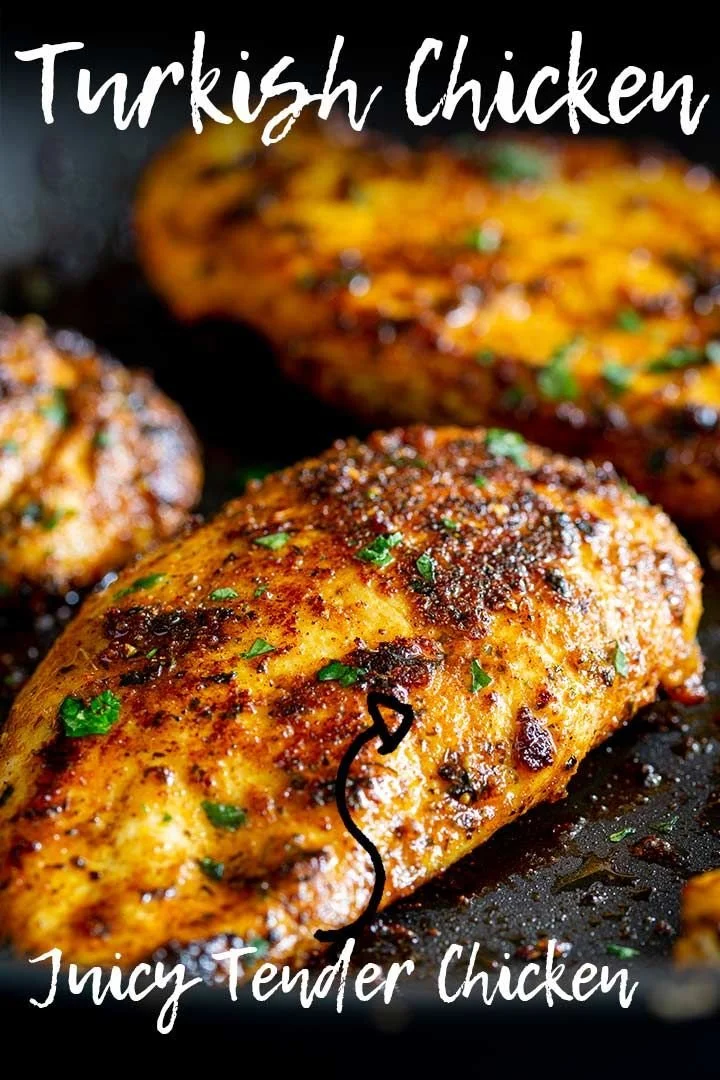 Succulent Turkish chicken breasts seasoned to perfection on a plate