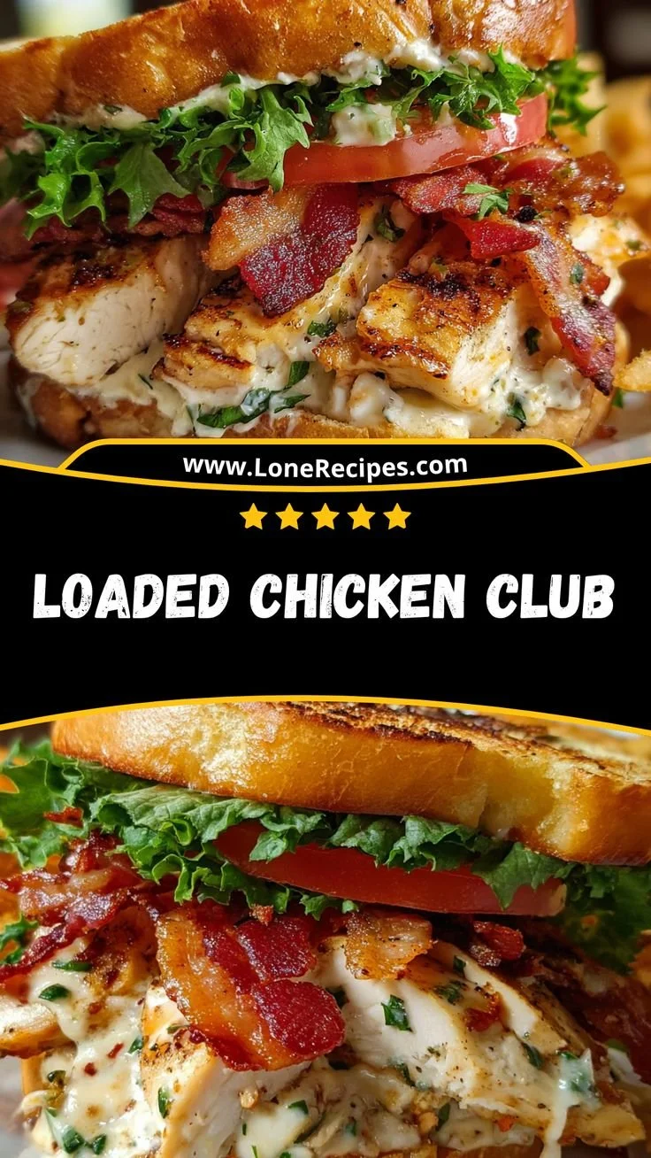 Ultimate loaded chicken club sandwich with crispy bacon and fresh herbs.
