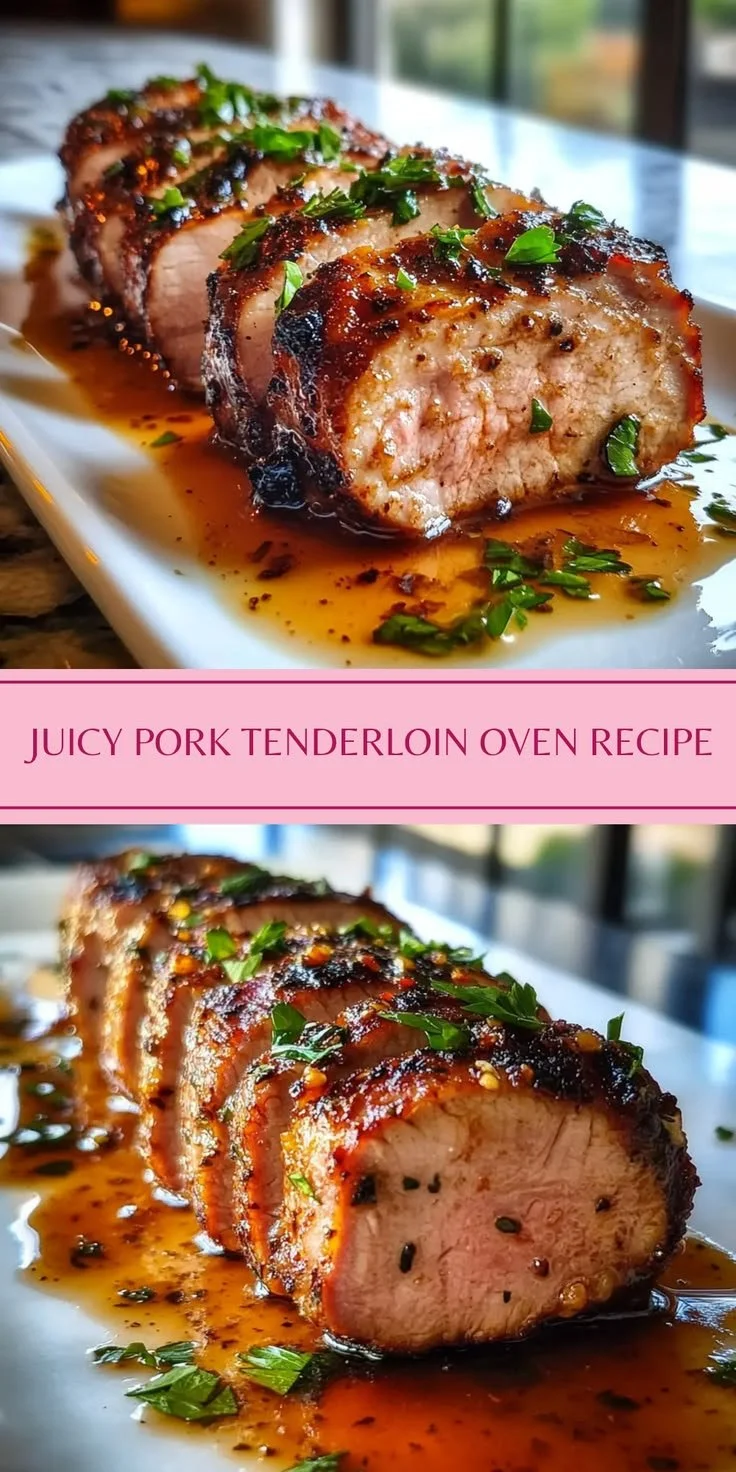 Juicy pork tenderloin roasted in the oven with herbs and spices