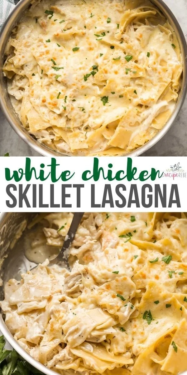 Delicious White Chicken Skillet Lasagna served in a skillet