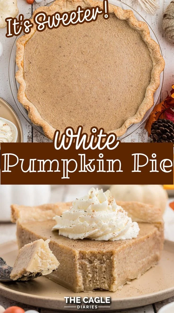 Slice of white pumpkin pie on a plate with autumn decorations